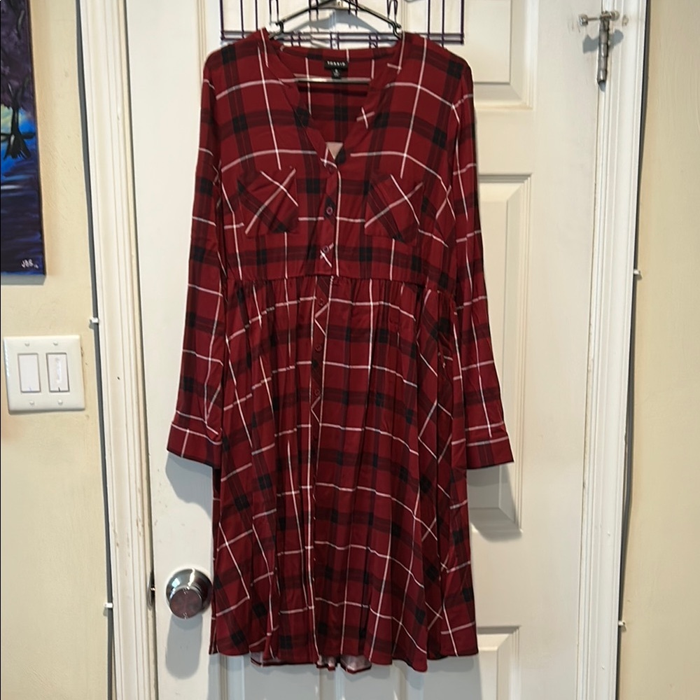 Torrid Red Plaid Button-Up Dress